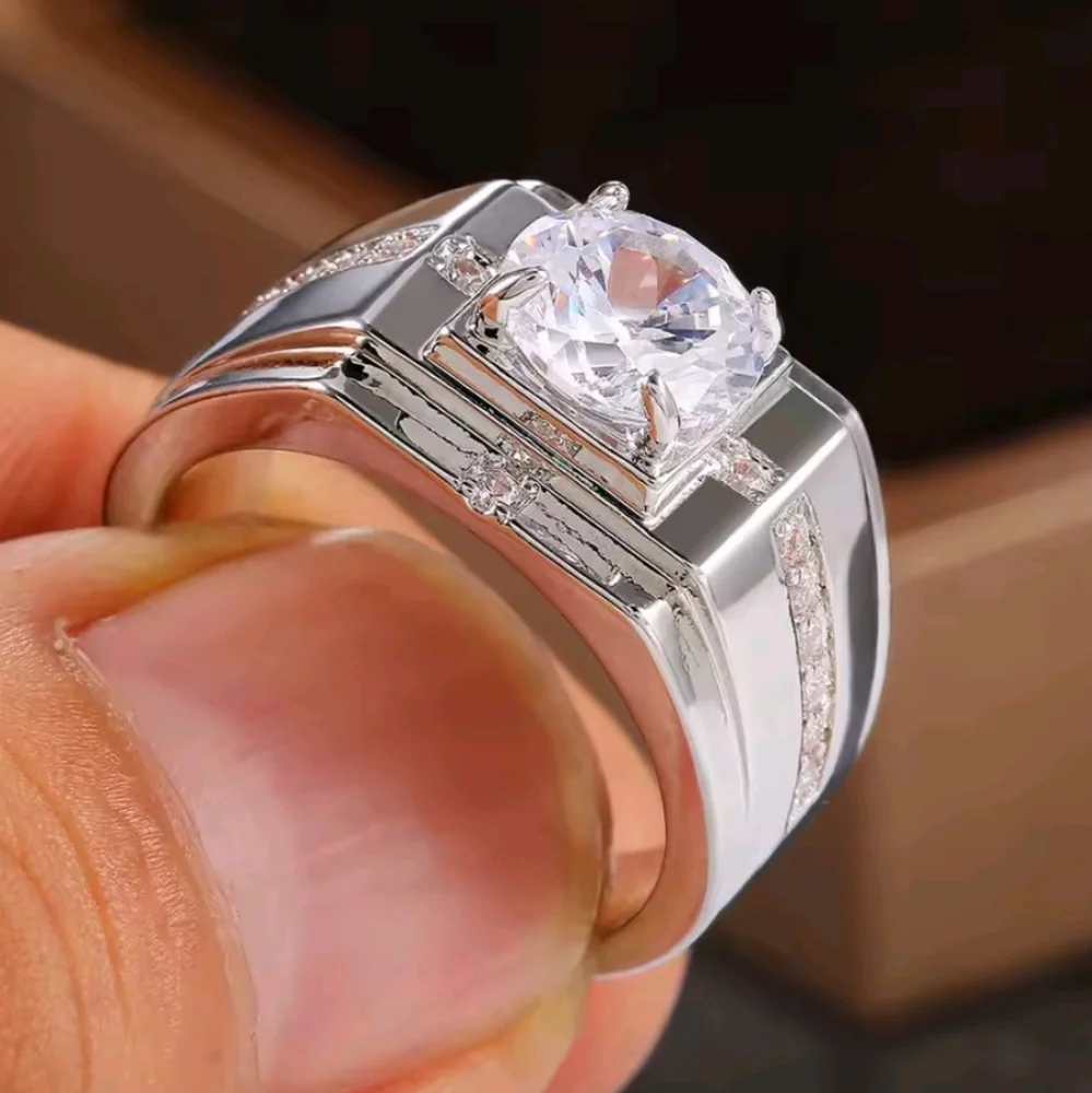 Classic Men's 925 Silver Diamond Ring Sz 13